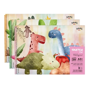 Blocco da disegno A4+ 150 g Nokers Kids Dino – Confezione da 3