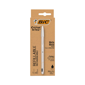 BIC Cristal Re'New Penna a Sfera in Metallo - con 2 Ricariche - Inchiostro  Blu