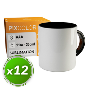 PixColor Tazza a Sublimazione Nera - Qualità Premium AAA (Confezione 12)