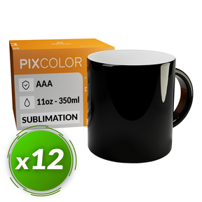 PixColor Tazza a Sublimazione Magica - Qualità Premium AAA (Confezione 12) (Nero)